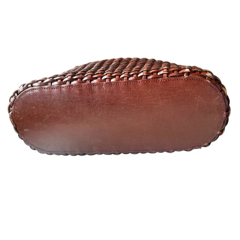 Balentin Lorenzo Handwoven Leather  Tote Bag With Logo Accents & Long Handles - Picture 10 of 13